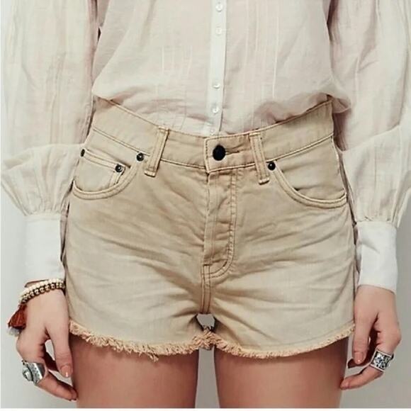 Free People Uptown Button Fly Denim Shorts size 27 Khaki - Picture 2 of 11